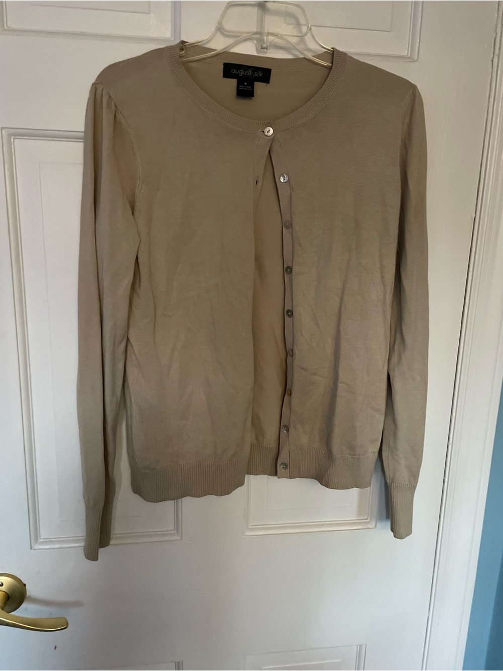 Vintage 90s August Silk Women's Beige Crewneck Button Cardigan